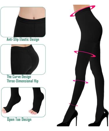 Medical Compression Tights for Varicose Veins & Edema - 20-30 mmHg Gradient Pressure Opaque Black Open Toe XX Large | International Shipping - Buy Online on GoSupps.com