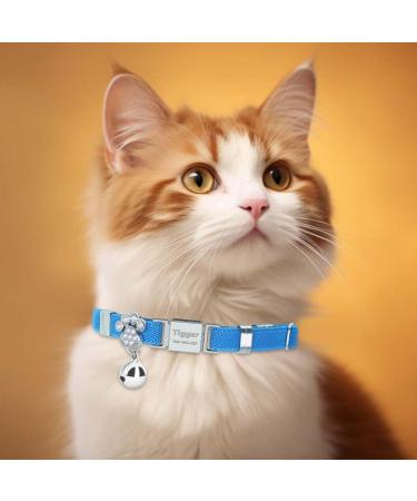 Personalized Sky Blue Cat Collar with Name & Phone Number - Engraved with Bell for Safety | International Shipping Available - Buy Online on GoSupps.com