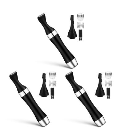 ULTECHNOVO 3 Sets Personal Trimmer for Hygienic Grooming with Rinseable for Women & Men Interchangeable Heads for Eyebrows Neckline Nose Ears & Other Detailing (Black)