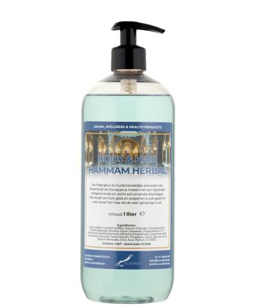 Claudius Body & Hair Hammam Herbal 1 liter transparent with free pump 2 in 1 for body and hair