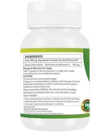 Morsan Healthcare Kutaja Capsules 500 mg (9:1 Extract) 60 Veg Capsules | Holarrhena Antidysenterica for Men & Women | Herbal Supplement | Vegan & Gluten-Free| Pack of 1 (Pack of 2) - Buy Online on GoSupps.com