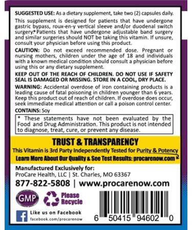 ProCare Health | Bariatric Multivitamin + Probiotics | 45mg Iron | 180 Count | 3 Month Supply - Buy Online on GoSupps.com