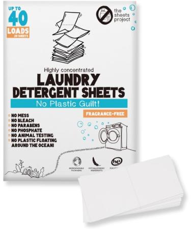 Eco-Friendly Laundry Detergent Sheets - 20 Sheets (40 Loads) Hypoallergenic Liquidless Fragrance-Free No Plastic - Buy Online on GoSupps.com