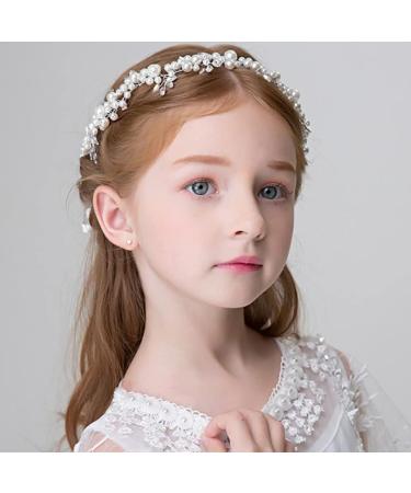 IYOU Flower Girl Pearl Headband - White Rhinestone Crystal Hairpiece for Girls | Princess Communion Accessories - Buy Online on GoSupps.com