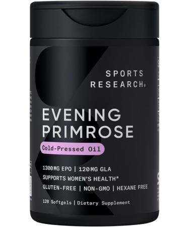Sports Research Evening Primrose 1300mg - 120 Softgels - for Women’s Health & Skin Health - GMO GLA