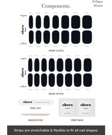 ohora Semi Cured Gel Nail Strips in Onyx - Salon-Quality & Long Lasting - Easy Application & Removal - Includes Prep Pads, Nail File & Wooden Stick - Buy Online on GoSupps.com