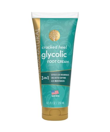 Arganatural Cracked Heel Glycolic Foot Cream 250ml/8.5 fl oz  Glycolic Acid  Shea Butter and Aloe  Gentle Foot Exfoliation