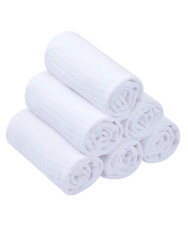 SINLAND Waffle Washcloths Microfiber Facial Cloths Soft Makeup Remover Cloths Ultra-thin Quick-drying Exfoliating 6 Pack White White 13x13 Inch (Pack of 6)