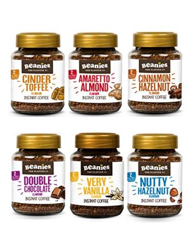 Beanies Flavoured Coffee 6 x 50g jars - Vanilla Amaretto Chocolate Hazelnut Cinnamon Toffee