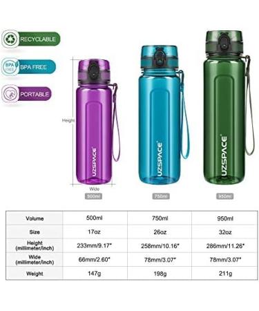 Uzspace Leak-Proof Drinking Bottle 500ml/750ml/950ml - BPA-Free Tritan Water Bottle for Kids Fitness & Outdoor - Cyan 750ml - Buy Online on GoSupps.com