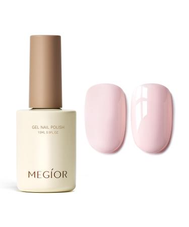 MEGIOR Pink Gel Nail Polish 15ml Barely Pink Gel Polish High Gloss Soak Off UV LED Nail Gel Polish for Nail Art Manicure Salon DIY Home Gift for Girls