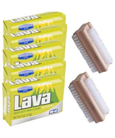 Lava Hand Cleaner Heavy-Duty Pumice Soap - 5 Bars (4 OZ Each) & 2 Wooden Nail Brushes | Professional Line | Moisturizing Formula for Tough Jobs | International Shipping Available - Buy Online on GoSupps.com