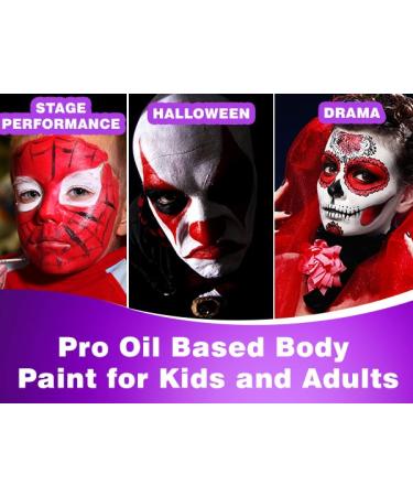 DE LANCI Black White Red Face Body Paint Kit - Long Lasting Waterproof Clown Makeup for Halloween & Special Effects | Professional SFX Face Painting with Brush - Buy Online on GoSupps.com