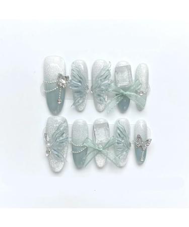 10 Piece Set of Handmade Wearable Nails Fake Nails Ballet Dance Long Press Nail Art Patches(Color:5 Size:M)