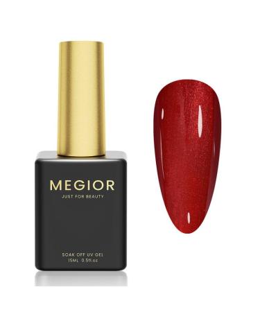 MEGIOR Glitter Red Gel Nail Polish 15ml Shimmer Burgundy Gel Polish 1PC Soak Off UV LED Nail Gel Polish for Nail Art Manicure Salon DIY Home for Women Girls Nails Gift Red Glitter