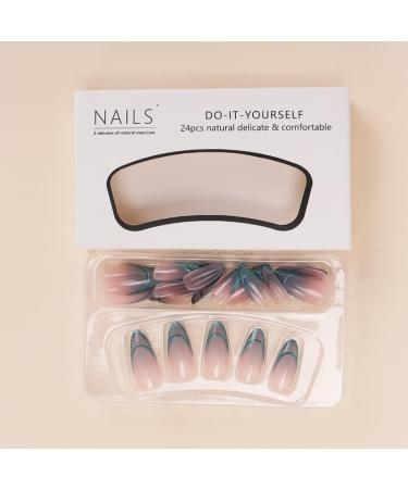 24Pcs/Set Press On Nails Mid Length Fake Nail with Blue Green Stripe Pattern False Nails Acrylic Fake Nails Full Cover Nails Tips Artificial Finger Manicure Press on nails for Women and Girls - Buy Online on GoSupps.com
