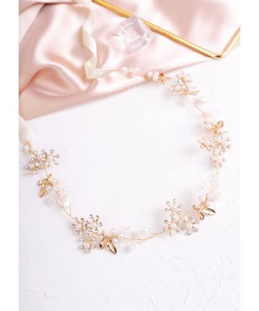 Deniferymakeup Gold Bridal Hair Vine Crystal and Rhinestones Headband Pearl Hair Vine Pearl Wedding Hair Accessory for Women and Girls - Buy Online on GoSupps.com