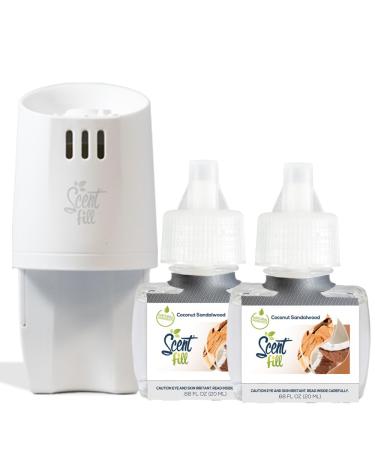 Scent Fill Coconut Sandalwood Plug in Air Freshener Scented Oil Refills 2 Refills + Diffuser