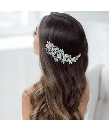 Sepjewelry Sparkly Long Flower Hair Comb Rhinestone Crystals Bridal Wedding Hair Combs Accessories Jewelry Hair Clips FA5027 (Silver) - Buy Online on GoSupps.com