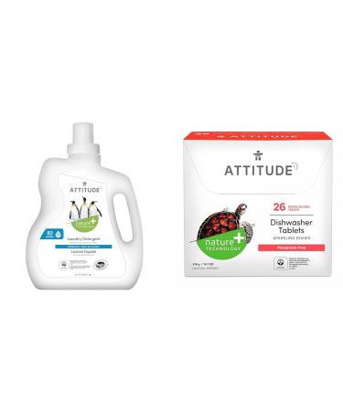 ATTITUDE Laundry Detergent and Dishwasher Tablets Bundle | Plant and Mineral-Based Formulas | Vegan and Cruelty-free Laundry Detergent+Dishwasher Tablets