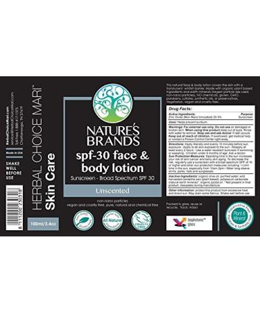 Herbal Choice Mari Natural SPF-30 Face & Body Lotion (Unscented 3.4 Fl Oz) - Organic Ingredients, No Harmful Chemicals - TSA-Approved - Buy Online on GoSupps.com