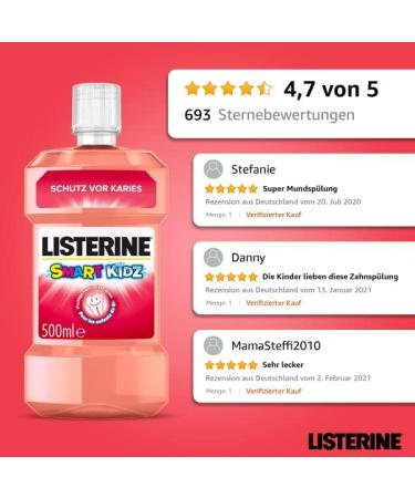 Buy Listerine Smart Kidz Mild Berry Mouthwash - Alcohol & Sugar-Free Antibacterial Protection for Kids (500ml Pack of 4) - Ideal for Ages 6+ - Buy Online on GoSupps.com