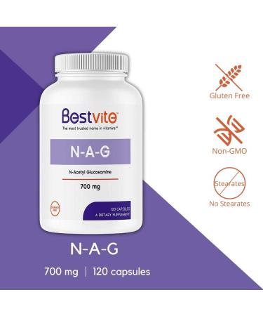 Bestvite N-Acetyl Glucosamine (N-A-G) 700mg Capsules - Non GMO, Gluten Free - 120 Servings - Buy Online on GoSupps.com