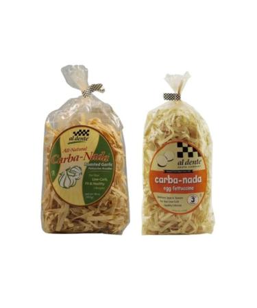 Al Dente Carba-Nada Pasta Egg Noodles Bundle, Low Carb Pasta Homemade Kosher Fettuccine Pasta Noodles Variety Pack  Egg Fettuccine, Roasted Garlic - Gourmet Velvety Texture Low Calorie Pasta (2-Pack Total), 10 oz Each Packed by GOLD LABELED