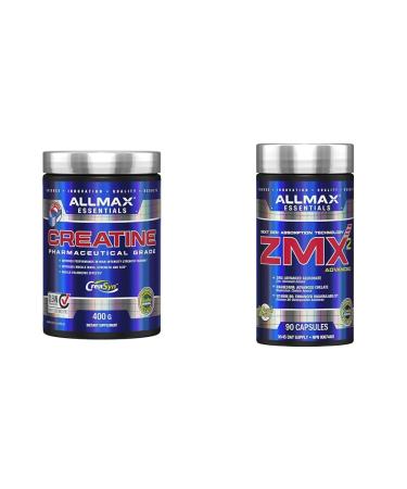 ALLMAX Nutrition - Creatine Monohydrate Micronized Creatine Powder for Strength and Muscle Recovery Gluten Free & Fast Absorbing 400g & ZMX2 90 Count