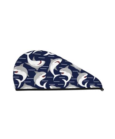 Angry Shark Microfiber Hair Towel Soft Super Absorbent Hair Towel Wrap for Women Coral Velvet Quick Dry Hair Cap for Long Curly and Thick Hair