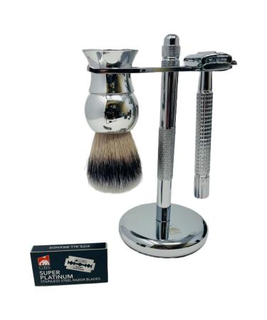 Buy G.B.S Travel Shaving Kit | Chrome Double Edge Razor Brush Leather Sleeve & Sandalwood Cream - Perfect for Men s Grooming & Travel - Buy Online on GoSupps.com