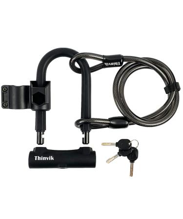Thinvik Bike U-Locks Heavy Duty Anti Theft 12mm x1.2m (48in) Steel Cable 18mm Shackle.Bicycle U-Lock with Anti Theft Tool Mounting Bracket for Road&Mountain Electric and Folding Bike-18mm Shackle S Size - Black