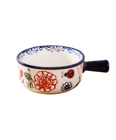 Soup Bowl Ceramic with Handle Japanese-Style Hand Painted Glaze Tableware Salad Noodles Kitchenware