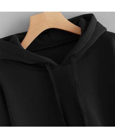 Bigfanshu Womens Hoodies Solid Lace Up Drawstring Long Sleeve Sweatershirt Hoodie Tops Autumn Loose Sweatshirt Female Black - Buy Online on GoSupps.com