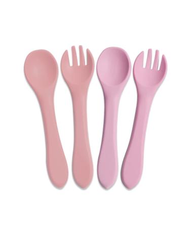 GODR7OY Baby Silicone Soft Spoons and Forks Set Silicone Baby Cutlery| Utensils Spoons Forks Training Feeding for Kids Toddlers Children Infants| BPA Free (Pink)