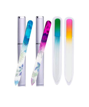 4 Pack Glass Nail Files with Case Crystal Glass Fingernail Files Double Sided Glass Nail File Mixed Color Manicure Set for Gentle Nail Care for Women Girls Christmas Multi-colored 4pcs