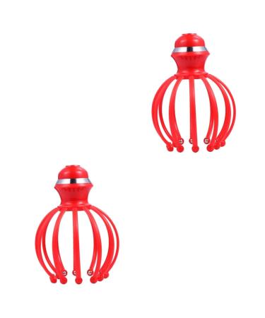 Beaupretty 2 Pcs Head Massager Hand Massager Head Massage Claw Scalp Massager Steel Ball Plastic Electric Red