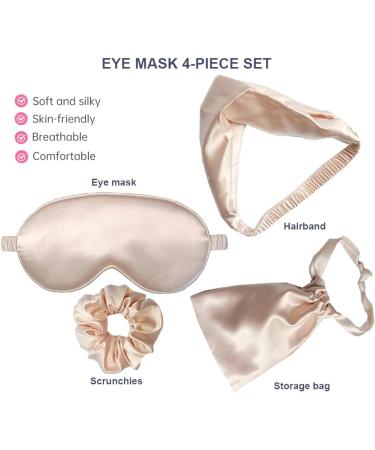 Silky Satin Eye Mask Set of 4 with Headband & Scrunchies - Perfect Travel Eye Covers - Pink - Sleep Comfort for Women - Buy Online on GoSupps.com