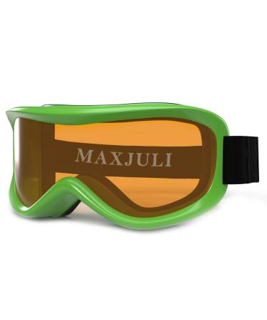 MAXJULI Kids Ski Goggles - Helmet Compatible Snow Goggles for Baby &Toddler with 100% UV Protection Age 0-4 4301 Green Frame Orange Lens (Vlt 38.1%)