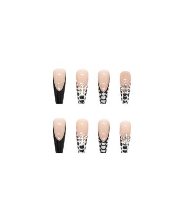 Buy Justotry 24-Piece Long Black & White French Press-On Nails - Spider Design Coffin Ballerina Artificial Nails for Women - Buy Online on GoSupps.com