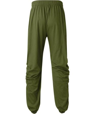 Men's Slim Fit Linen Blend Dress Sweat Pants | Elastic Drawstring Waist | Lightweight Yoga Pants in Army Green - 3XL - Buy Online on GoSupps.com