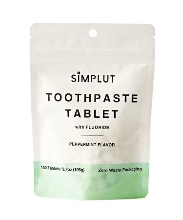 SIMPLUT Toothpaste Tablet with Fluoride – 150 Refill Tabs for Camping Travel Hiking - Vegan Natural Ingredient - White Teeth, Fresh Breath (Peppermint) Peppermint 150 Count (Pack of 1)