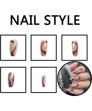 24 Pieces French False Nails Short Press on Nails Black Wavy Lines Almond Nails Fake Nail Set with Nail Adhesive Tabs Full Cover Stick on Nails for Women Girls - Buy Online on GoSupps.com