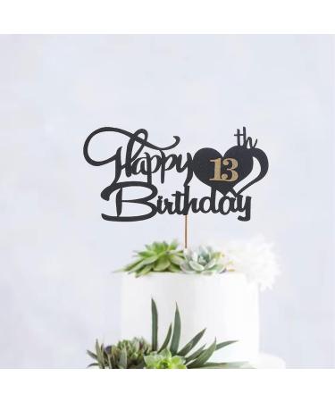 13 Cake Topper for 13th Birthday 13 Birthday Decoration Happy Birthday Toppers for Cakes Personalised Cake Toppers Birthday Black and Gold Cake Topper Birthday Cake Decorations for Birthday Party - Buy Online on GoSupps.com
