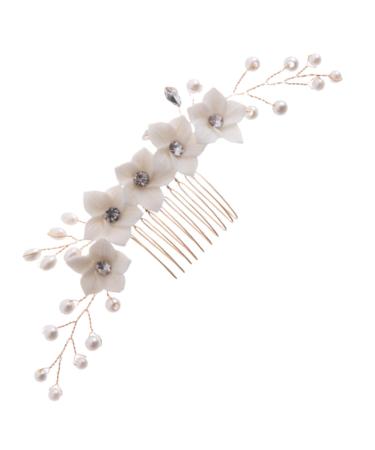 Housoutil Hair Accessories Wedding Flower Hair Comb Crystal Hair Comb Pearl Headpiece Bridal Hair Comb Rhinestone Hair Comb Rhinestone Headpiece Pearls Hair Comb Bride Rhinestones Hair Piece