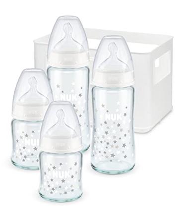 Nuk First Choice+ Baby bottles Starter Set made of glass and silicone |0 6 months |4 bottles with temperature control & bottle box |Anti-Colic Air System |BPA-free |5-part white 5-part set glass - Buy Online on GoSupps.com