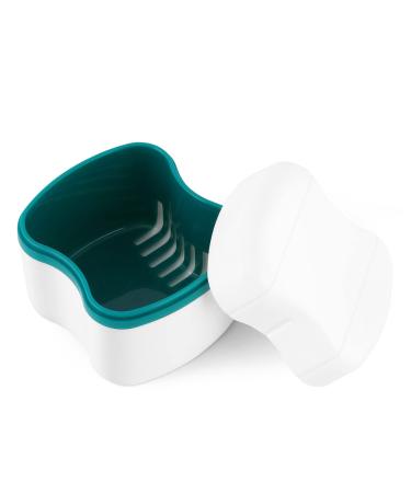 Annhua Denture Retainer Case with Flushable Basket Denture Boxes Dental Storage Container for Soaking and Cleaning Dentures Home & Travel Use(Dark Green)