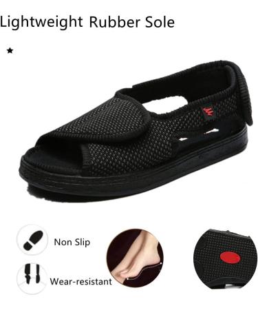 Women's Open Toe Diabetic Foot Sandals - Extra Width for Swollen Feet - Size 10 Black - Buy Online on GoSupps.com