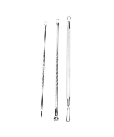 3Pcs Stainless Steel Blackhead Extractor Kit Acne and Pimple Removal Tools Set for Whitehead Blackhead Blemish and More - Professional and Personal Use (Silver)