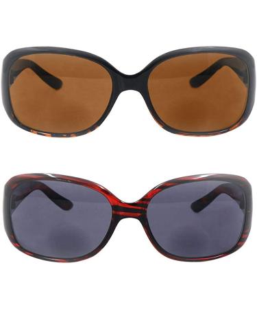 HyKaada 2 Pack Bifocal Reader Sunglasses 1.5x UV Protection Sun Reading Glasses - Designer Colors with 2 Pouches - Buy Online on GoSupps.com